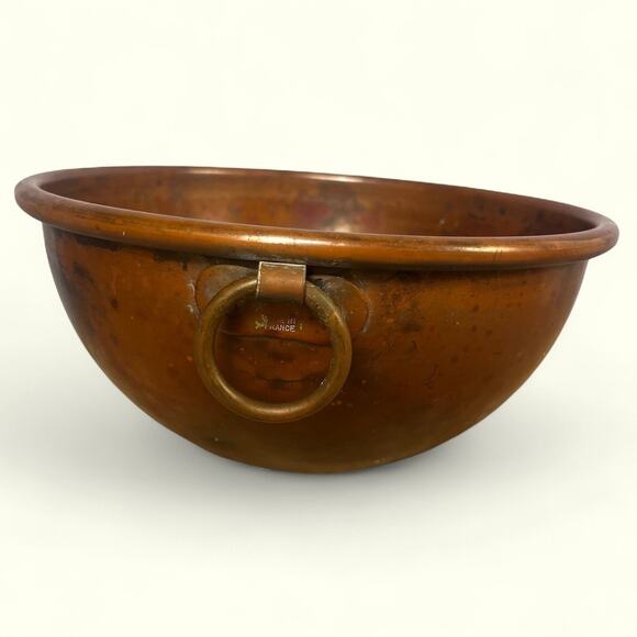 Vintage French Copper Mixing Bowl Pastry Chef Round Bottom 10” Rolled Rim Heavy - Picture 1 of 16